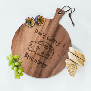 Ronde serveerplank graveren van teakhout, 30 cm, met gravure, perfect persoonlijk cadeau